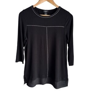 Olsen Black Studded 3/4 Sleeve Longline Top Sz S/6 Stretchy Longline Tunic Shirt